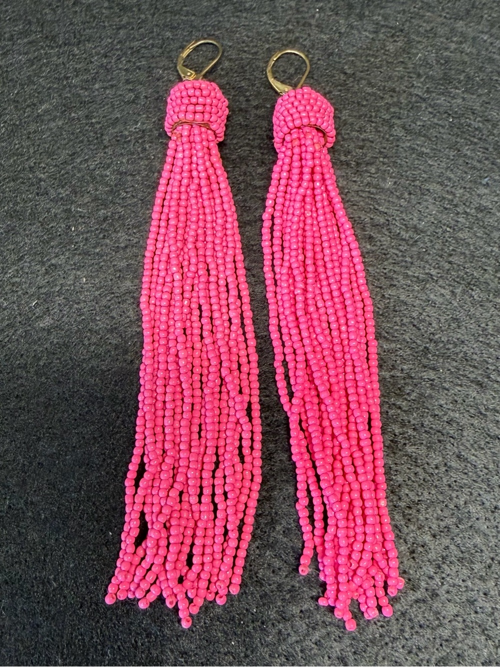 Artisan Made Fuchsia Hot Pink Beaded Tassel Earrings 5” Boho Statement Dangles - Picture 6 of 8